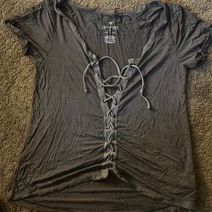 American Eagle lace up Grey Tee. XS